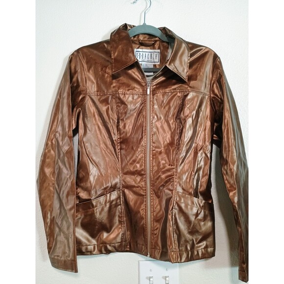 Vintage BB Dakota Poly Leather Brown Jacket Women's Size Medium - Picture 1 of 7